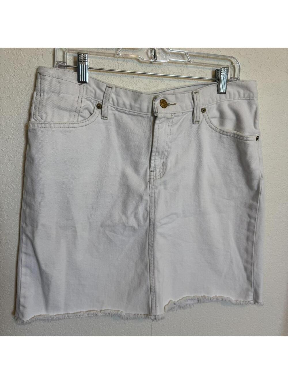 Ralph Lauren Y2K Gigi White Denim Mini Skirt Raw Hem Size 12